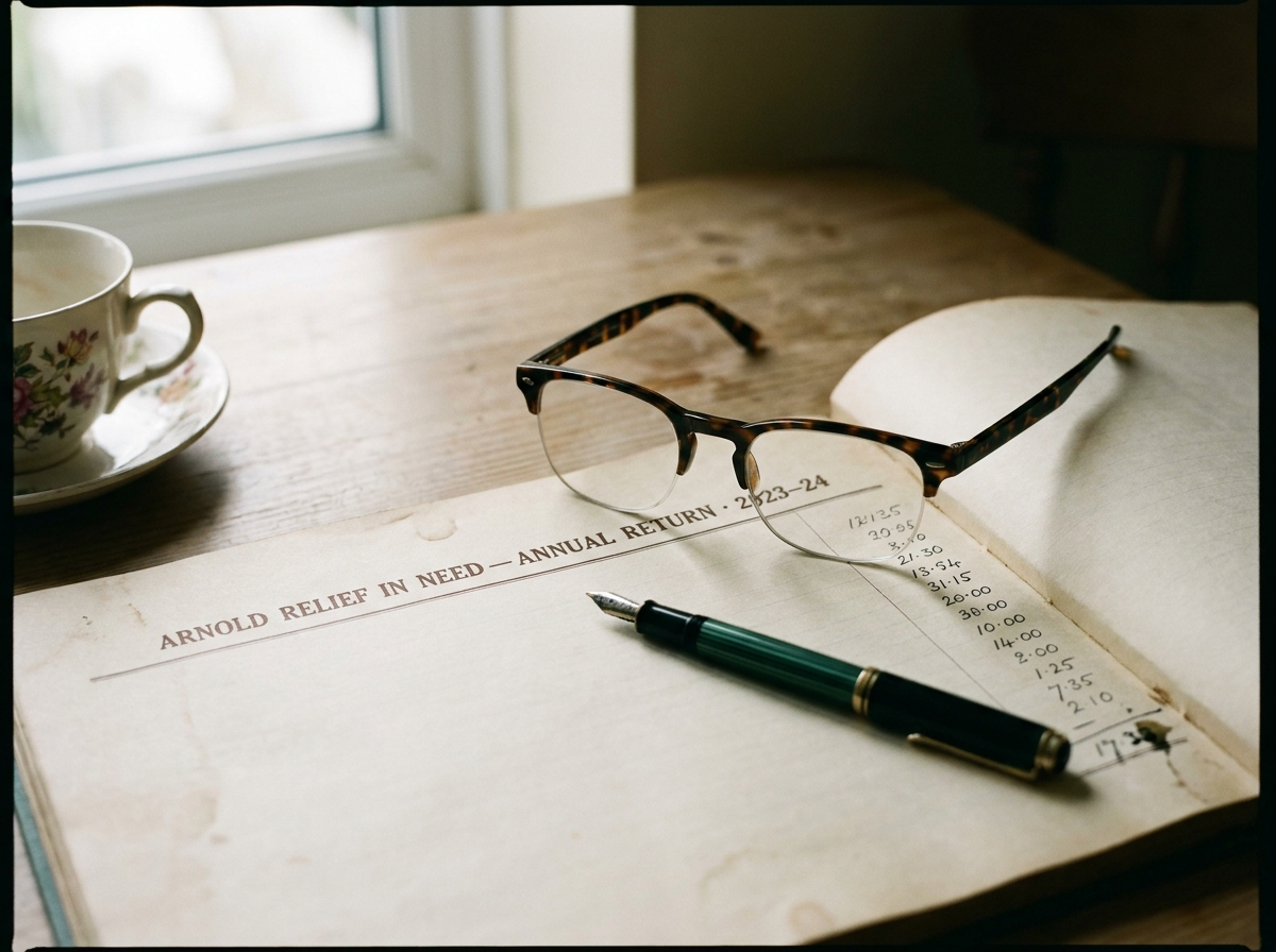 A pair of glasses set down on an open ledger on a kitchen table